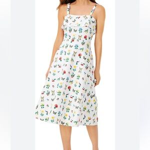 ANN TAYLOR Botanical Fruit Print Midi Flare Dress